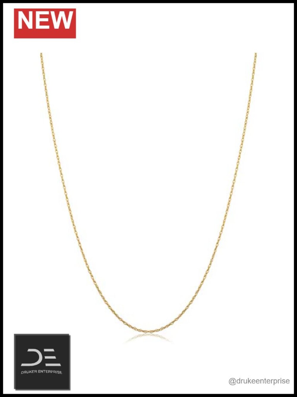 Solid 14K Yellow Gold Rope Chain Necklace for Women, 16 Inch